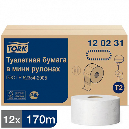 Туалетная бумага в стандартном рулоне TORK Advanced 1214л. 2сл. 170м.,12 рул